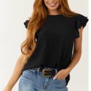 Ruffle Sleeve Black Short-Sleeve Tee